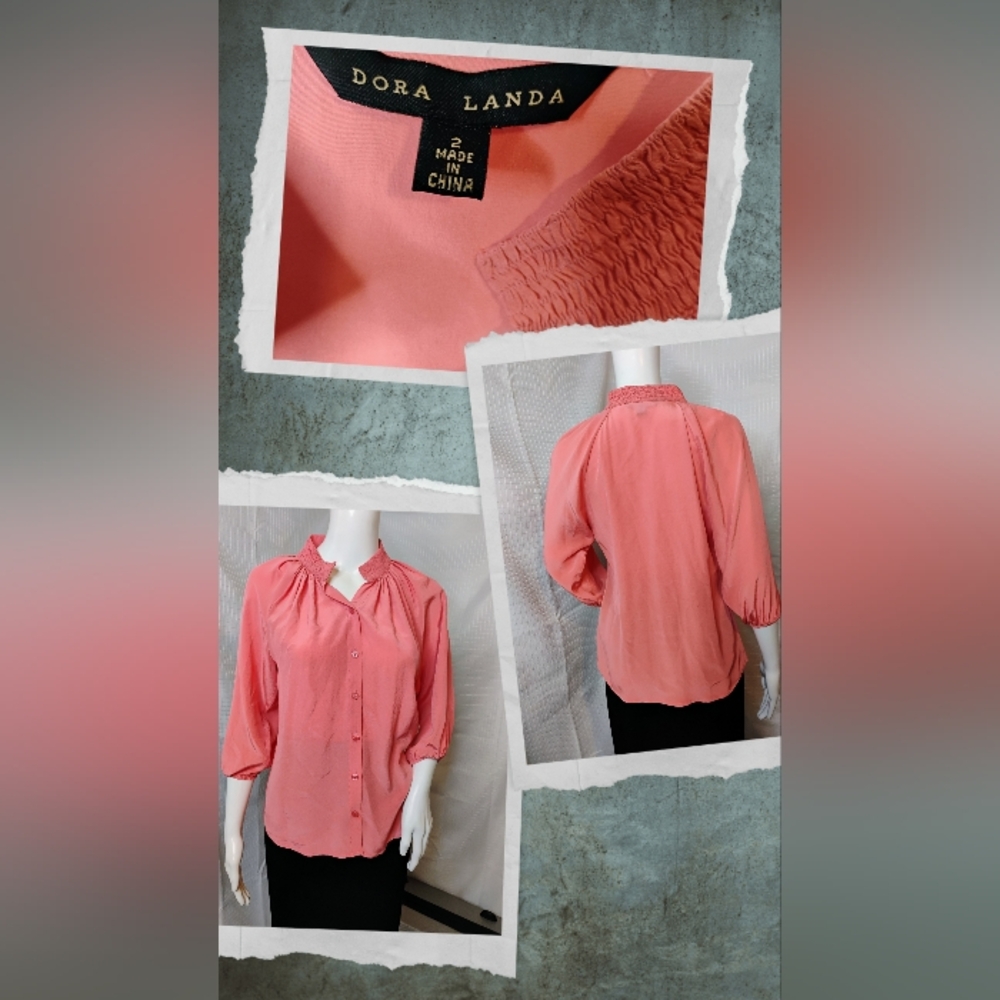 Dora Landa 100% Silk coral blouse